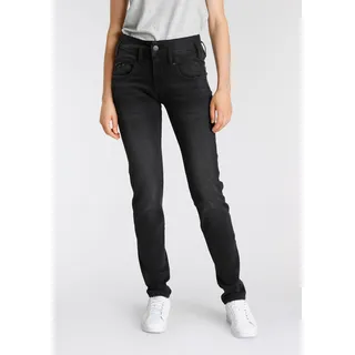 Slim-fit-Jeans HERRLICHER "PEARL SLIM REUSED" Gr. 26, Länge 32, schwarz (carbon 621) Damen Jeans Röhrenjeans Nachhaltige Premium-Qualität enthält recyceltes Material