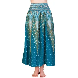 PANASIAM Sommerrock Damen lang - Strandrock - Mandala & Peacock Boho Design | Leichter Freizeitrock mit gesmoktem Gummibund, blickdicht in leuchtenden Farben und Designs, Onesize passend Gr. S-L - Einheitsgröße