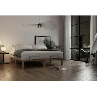 G56 Massivholzbett (140x220 cm) - Doppelbett mit Überlänge & Lattenrost | Holzbett aus Kiefer massiv & unbehandelt, bis 200 kg pro Liegeseite - erweiterbares Bettgestell, rückstandsfrei trennbar