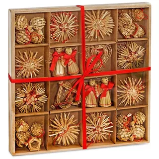 Brubaker Weihnachtsbaumschmuck 8011, 3,5-6,5 cm Anhänger-Set aus Stroh, 48 Stück