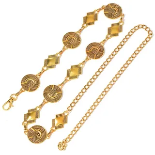 KARMA Hüftgürtel Hüftgürtel Damen silber oder Gold verstellbar 120 cm (Festival Kettengürtel Vintage, Boho Accessoire Modegürtel Taille Hüfte) Gürtel mit Medaillons Metallgürtel für Kleid Rock goldfarben