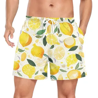 Wzzzsun Zitrone Orange Früchte Gelb Herren Badeshorts Badehose Männer Boardshorts mit Mesh-Futter für Sporthose Schwimmhose - XL
