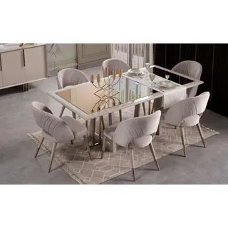 aea Esszimmermöbel Set Esszimmer Garnitur 7tlg Esstisch Stühle Beige Holz