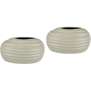 I.GE.A. Dekovase Keramik-Vase, 2er Set Kleine Vase Weiß Modern Keramik Tisch Küche Büro Pampasgras beige