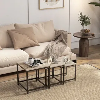 Homcom Couchtisch 3er-Set Beistelltisch, Satztisch Sofatisch mit Holzoptik, Stahl