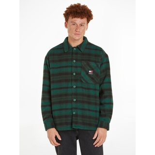 Fleecehemd TOMMY JEANS "TJM FLEECE LINED CHECK SHIRT EXT" Gr. L, N-Gr, grün (court green check) Herren Hemden Kurzarm mit Streifenmuster