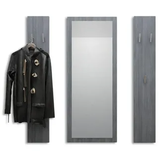 Vladon Garderoben-Set Spot, (Flurgarderobe, mit 2 Garderobenpaneelen und 1 Spiegel), Avola-Anthrazit (Paneel: 24 x 140 x 10 cm/Spiegel: 55 x 139 x 2 cm) grau