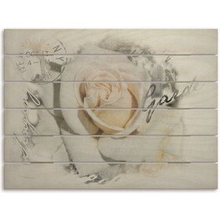 Holzbild ARTLAND "In Buchstaben - Rose" Bilder Gr. B/H/T: 80 cm x 60 cm x 2,4 cm, Holzbild Blumenbilder Querformat, 1 St., weiß Holzbilder