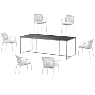 4 SEASONS OUTDOOR Gartentisch-Set Quatro 7-tlg. 220 x 95 cm Edelstahl Frost Grey