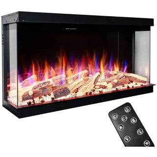 GLOW FIRE Elektrokamin E-Motion 3D Elektrokamineinsatz 33 mit Heizung & Thermostat, täuschend echte Flamme mit Heizung, 3 Dekorationen