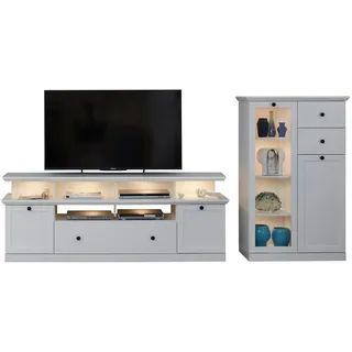 trendteam Wohnwand Baxter, (Set mit Highboard und Lowboard), Weiß matt Landhaus