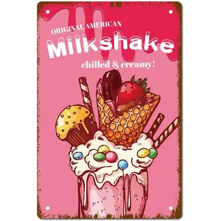 CREATCABIN Milkshake Vintage Metall Blechschild Retro Wandkunst Dekor Haus Plaque Poster Für Zuhause Bar Pub Garten Küche Kaffee Garage Dekoration 12 x 8,(5) cm