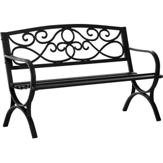 Outsunny Gartenbank 2-Sitzer Gartenbank im Freien Terrasse Patio mit geneigter Rückenlehne Latten- Sitzfläche bequeme Armlehnen Stahl Gusseisen 128 x 58,5 x 85 cm schwarz   Aosom
