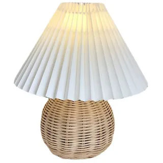 Kleine Vintage-nachttischlampe Aus Plissiertem Rattan Für Schlaf- Und Wohnzimmer, Dekorative Akzentleuchte