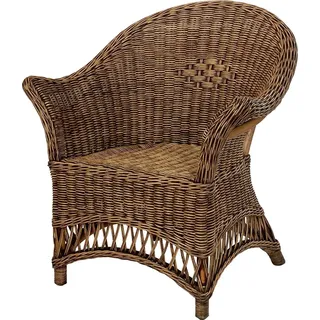 Kinder-Sessel, Kinderstuhl mit Armlehnen, Sessel aus Rattan (Vintage Braun)