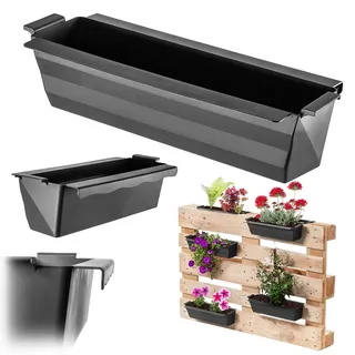 KADAX Pflanzkasten 16er Set für Paletten mit Hängesystem, 37x9 cm Schwarz, zum Bepflanzen & Dekorieren als Balkonkasten, Blumenkasten für Europalette, Blumentopf-Einsatz & Übertopf in Palettengärten