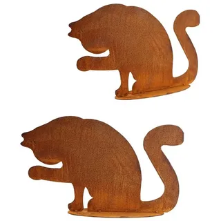 Rostikal Dekofigur Katze Metallfigur Edelrost 22 x 32 cm – wetterfest, für Garten & Deko (1 St), Handgefertigte Dekofigur mit Edelrost – Geschenkidee für Katzenfreunde braun