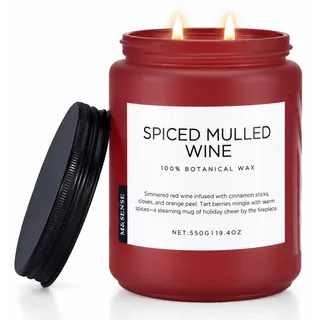 M&SENSE Große Duftkerze Gewürzter Glühwein 550g Sojawachs | Ungiftig Winter Aromatherapie 110h Natürliches Sojawachs Würzige Glühwein-Magie Mit Zimt & Nelke für Weihnachtsmarkt & Advent