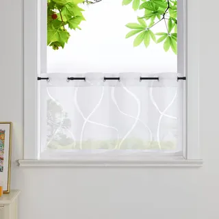 HeichkelL Ausbrenner Scheibengardine Voile Bistrogardine Transparente Kurzstores mit Ösen Küche Kurz Vorhang Weiß HxB 60x120cm