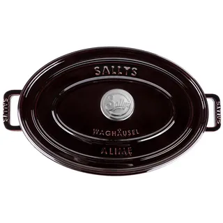 Sallys Bräter Vielseitiger Gusseisentopf ALIME, oval für Brot, Braten & Schmoren, Vollgusseisen mit hochwertiger Emaille-Beschichtung (Schmortopf mit Deckel, inklusive Noppen-Deckel, langlebig & ofenfest bis 250 °C), Gusseisenbräter, 36,5 × 26 cm / Vollgusseisen Emaille-Beschichtung lila