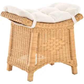 Krines Home Sitzhocker Fußhocker Stabiler Sitz-Hocker/Schemel aus echtem Rattan mit Kissen gelb