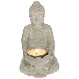Bubble-Store Buddhafigur Buddha Figur sitzend in Stein-Optik (Garten Deko Buddha Figur, 1 St., Buddha im Lotussitz), Buddha Dekofigur mit Teelichthalter grau