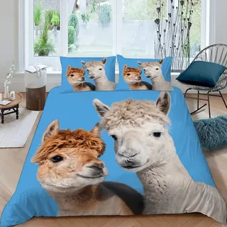 MOUPL 100% Mikrofaser Kinderbettwäsche 135x200 2teilig 3D Motiv Kawaii Tier alpaka Bettwäsche mit Reißverschluss Weiche Warm Sommer Bettbezug mit Kissenbezug 80x80 cm für Jungen Mädchen