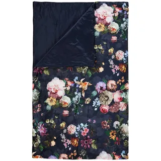 ESSENZA Plaid Wohndecke Fleur Dunkelblau Sofadecke Blumen Blüten 135 cm x 170 cm