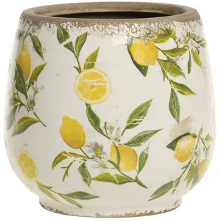 Chic Antique Limone Blumentopf, bauchig mit Zitronenmotiv, H16/Ø 17 cm creme/gelb