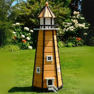 Deko-Shop-Hannusch Wunderschöner großer XXL Leuchtturm aus Holz mit SOLAR Beleuchtung Größen, Solarbeleuchtung, (braun, 1,10 m)