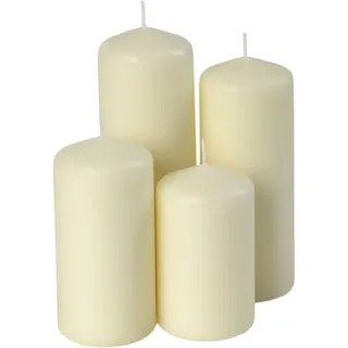 Echtwachs Stumpenkerzen in cremeweiß - 4er Set - in 4 verschiedenen Höhen | Adventskerzen, 4 verschiedene Höhen, Weihnachten Winter Advent, Laterne Windlicht Dekoration, Natur
