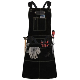 Black Forest Fox ROUGH Arbeitsschürze Lederschürze aus Büffel Wild Leder Schürze, Rauleder, Grillschürze, Gastronomie, Barista, Kochschürze | 61x94 cm | Variabel von M - XXL Schwarz - onze size