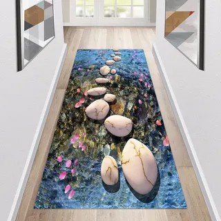 Teppich Läufer Flur rutschfest Küchenläufer Waschbar 3D Druckmuster 60X120CM Grün Korridor Teppichläufer Lang Küchenteppich Für Küche Wohnzimmer Schlafzimmer Teppichläufer Meterware Anpassbar