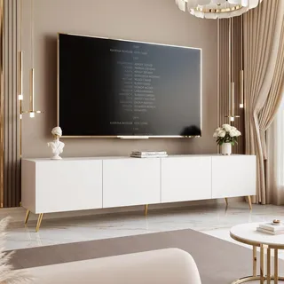 IDOHOME TV Lowboard stehend mit LED und 4 Fächern 200 cm Weiß Matt | 200 x 40 x 36 cm, Laminierte Platte, Mehr Stauraum, Push to Open, TV Zubehör, LED Beleuchtung