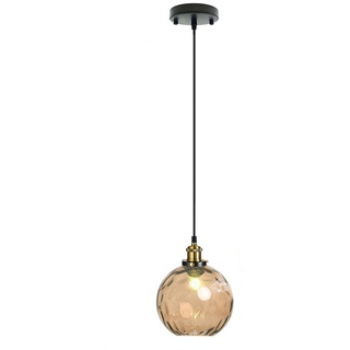 LFsem Pendelleuchte mit 15cm Buntem Wirbelndem Glaskugel-Lampenschirm, Industrielle Antike Bronze-E27-Loft-Bar-Deckenleuchte Hängelampe (Bernstein)