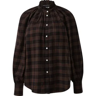 QS Karobluse mit Raglanärmel und Rüsche am Stehkragen Braun/Schwarz 44