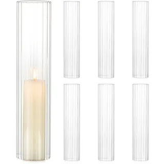 Inweder Glaszylinder für Kerzen: 6 Stück Gerippt Windlichtglas Ohne Boden | 6,5 x 30,5cm, Windgeschütztes Design, Glas Windlicht Kerzenhalter für Außen, Hochzeit, Tischdeko, Partys, Weihnachten, Kamin
