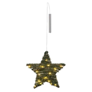 Spetebo Dekostern LED Weihnachtsstern zum Hängen 30 cm - grün, 1 St., Fenster Deko Stern mit künstlicher Tanne - grün|silberfarben