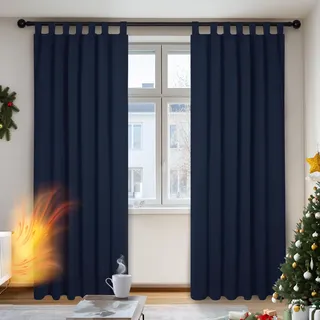 Deconovo Verdunkelungsvorhang Schlaufen 140 x 245 cm Dunkelblau 2er Set