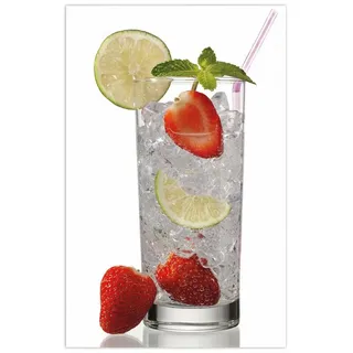 Wallario Teppich Glas Wasser mit Erdbeeren, rechteckig, rutschfest weiß 90 cm x 140 cm