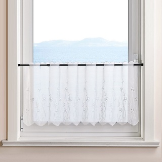 ESLIR Scheibengardine Landhaus Bistrogardine Küche Gardinen Transparent Kurzstore Voile Vorhänge mit Stickerei Kurzgardine Bestickt Weiß #2 HxB 45x90cm 1 Stück