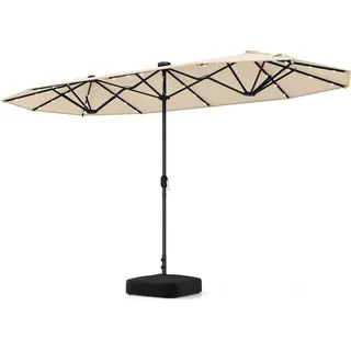 COSTWAY Doppelsonnenschirm 400x 200cm, Gartenschirm mit Kurbel, Ständer und LEDs, Sonnenschirm UPF 50+ Groß XXL Beige - Beige
