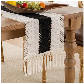 LuxusKollektion Tischläufer Tischläufer Schwarz Boho Makramee 30x140cm (1-tlg) bunt|schwarz