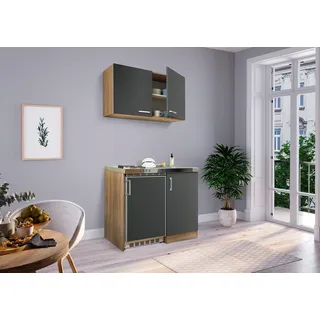 Respekta Miniküche Singleküche Küchenzeile Pantry Eiche Grau Levin 100 cm