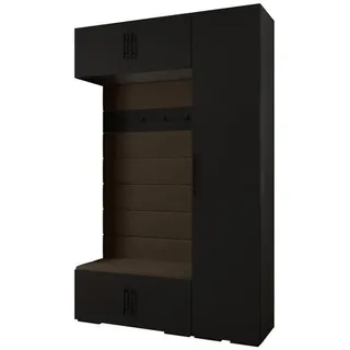 Abiks Möbel Garderoben-Set, Schwarz, Braun, Schwarz, Holz, Nachbildung, 2-Sitzer, 7 Fächer, 150x236.7x47 cm, Garderobe, Garderoben-Sets & Serien, Garderoben-Sets
