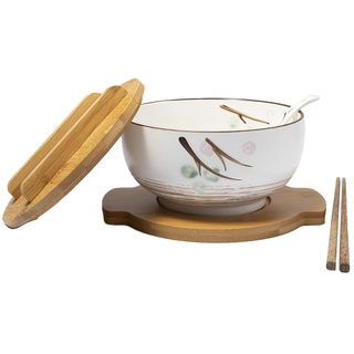 lachineuse - Große asiatische Schüssel für Suppe & Nudeln, Weiß, Inhalt: 1000 ml – Löffel und Essstäbchen