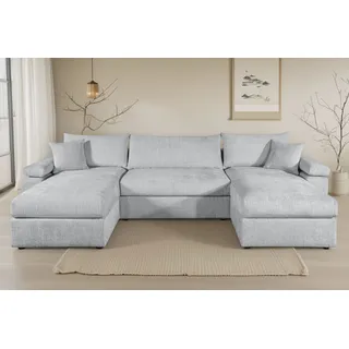 Wohnlandschaft OTTO HOME "Cosy U-Form, B: 309 cm, XXL-Wohnlandschaft mit Federkern", grau (silbergrau), B:309cm H:46cm T:162cm, 100%Polyester, Sofas, Wohnlandschaft, 2 Zierkissen, Mega-Sofa, Cord oder Struktur weich, Kaltschaumauflage, Topseller