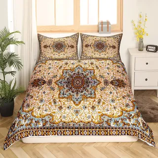 Orientalische Blumen Bettwäsche 135x200 Mädchen,Jahrgang Blumen Bettbezug für Kinder Jugend Frauen,Persische Medaillon Bettwäsche Set Retro Ästhetische Bett Set,Boho Paisley Schlafzimmer Dekor
