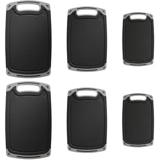 SENJEOK 6 Stück Schneidebrett Kunststoff Set, 3 Größen Schwarz Küchenbrett | 40x24.5/31x20/25x15cm, mit Saftrillen & Griff, Plastik Frühstücksbrettchen, Cutting Board für Küchen, Gemüse, Brot & Fleisch