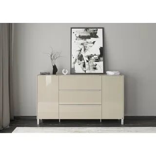 Set One by Musterring Sideboard "Reno", beige (kaschmir matt lack, glas kaschmir glanz), B:182cm H:106cm T:42cm, Glas, Holzwerkstoff, SET ONE BY MUSTERRING, Sideboards, Sideboard, Mit Vierkantfuß in diversen Farben, 106 cm Höhe & Farbauswahl